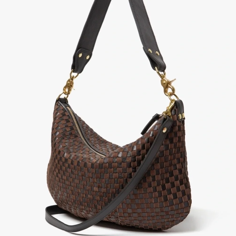Clare V Moyen Messenger Black/Chocolate Woven Checker Bag NWT - Picture 10 of 10